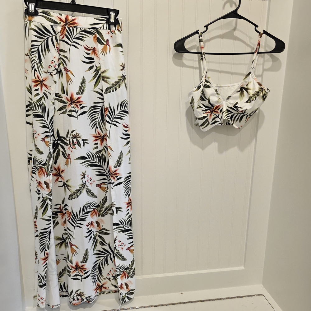 SHEIN White and Orange High Waisted Split Skirt & Top